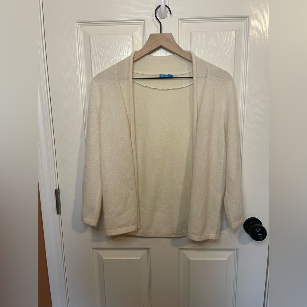 J McLaughlin Open Front Roll Neck Cashmere Cardigan in Ivory Cream Size Medium